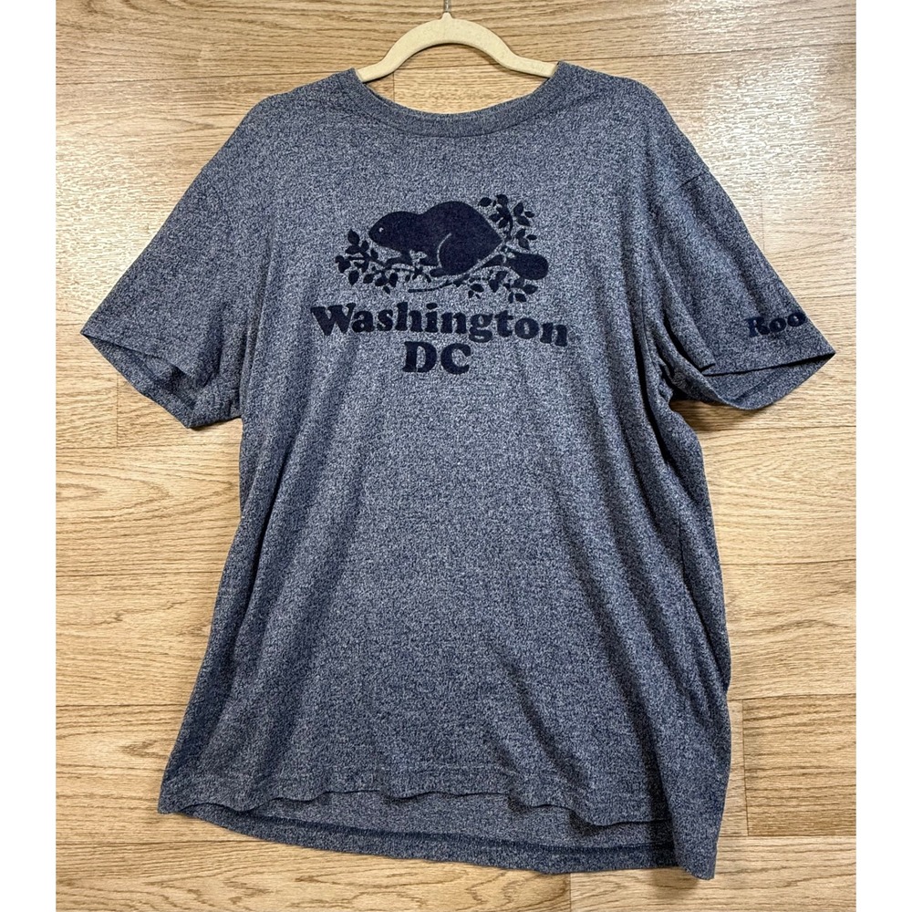 Roots Beaver T-Shirt L‎ Blue Heather Washington DC Graphic Tee